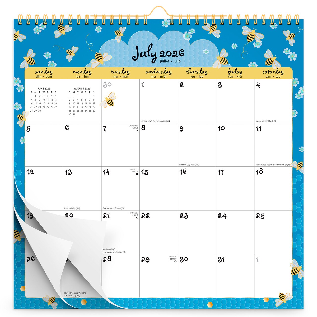 Busy Bees | 2027 12 x 12 Inch (Hanging) 18 Months Monthly Square Wire-O Calendar | Sticker Sheet | July 2026 - December 2027 | Plato | Planning Stationery